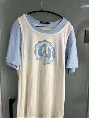Dolce & Gabbana White & Light Blue Layered Logo Tee